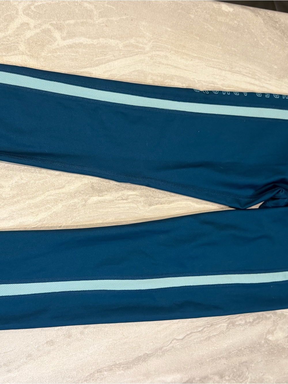 Under Armour Teal Leggings with Light Blue Stripe